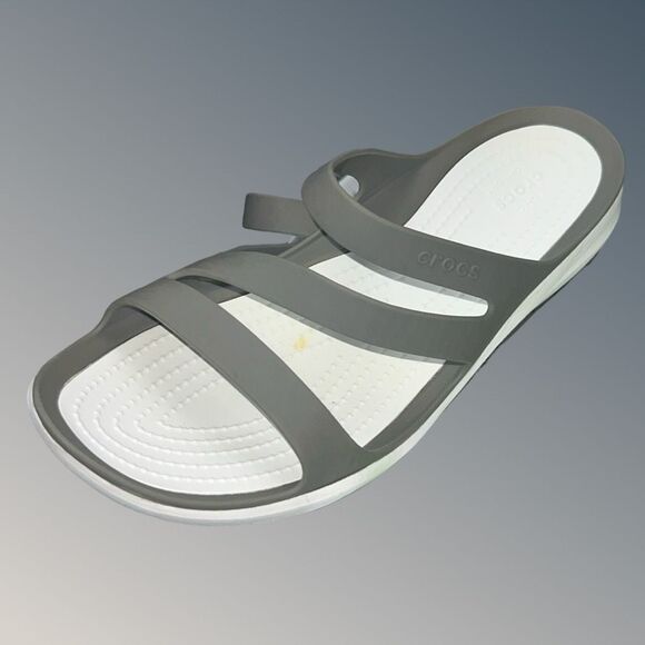 Crocs Swiftwater Iconic Comfort Strappy Slip On Sandal Gray White Women's 9 - Picture 1 of 6